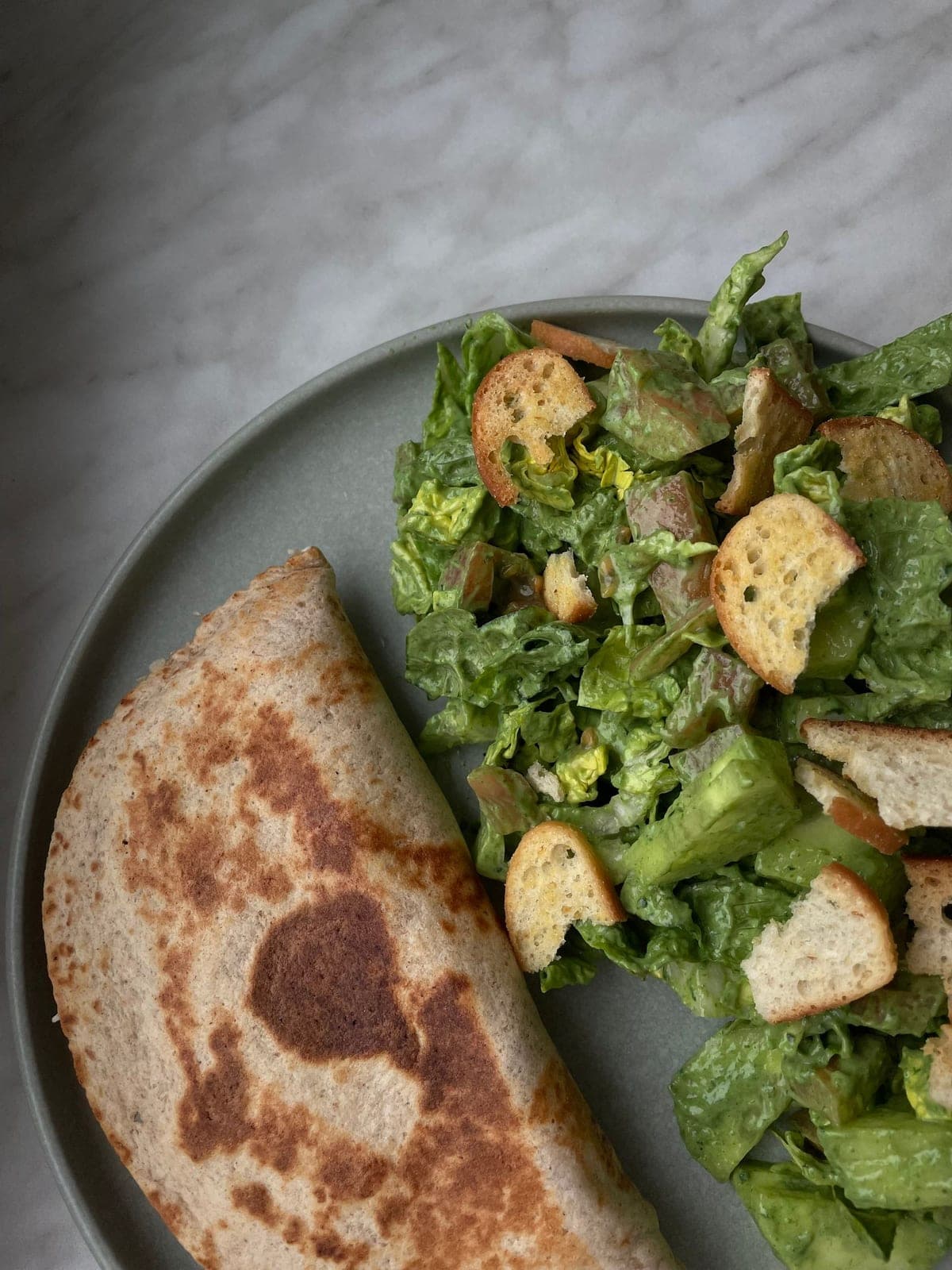 Chicken Caesar wrap with romaine and croutons